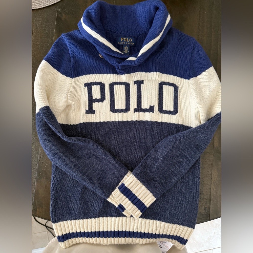 Sweater, blue and white